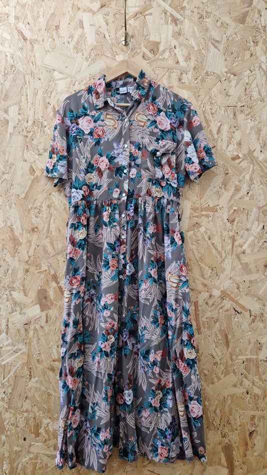 Preloved Vintage Short Sleeve Button Through Floral Printed Dress Size 8