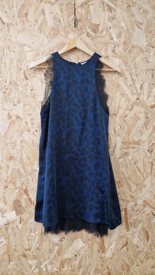 Preloved Zara Sleeveless Animal Print Dress with Lace Trim Size Medium