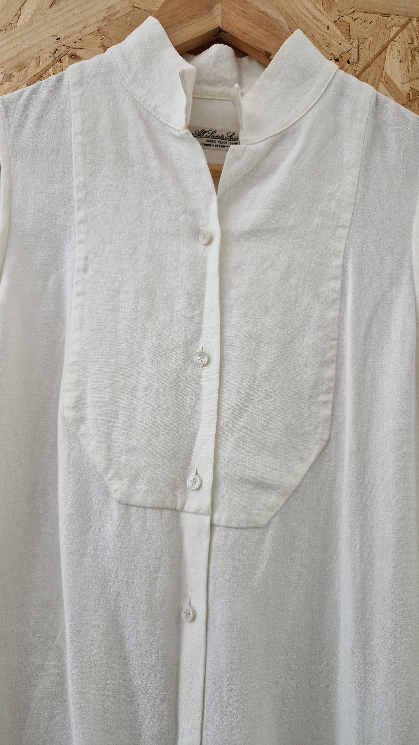 Preloved All Saints Button Through Sleeveless Blouse with Bib Detail Size 12