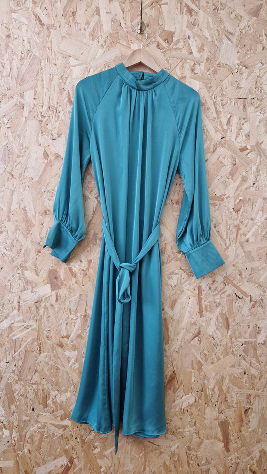 Brand New H&M High Neck Satin Dress with Self Fabric Belt Size M