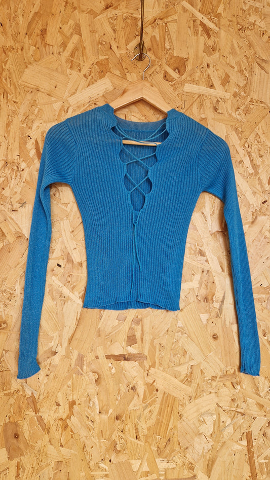 Preloved Mango Ribbed Lace-Up Top Size XSmall