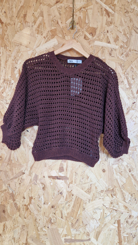 Brand New Zara Short Batwing Sleeve Open Knit Jumper Size Small