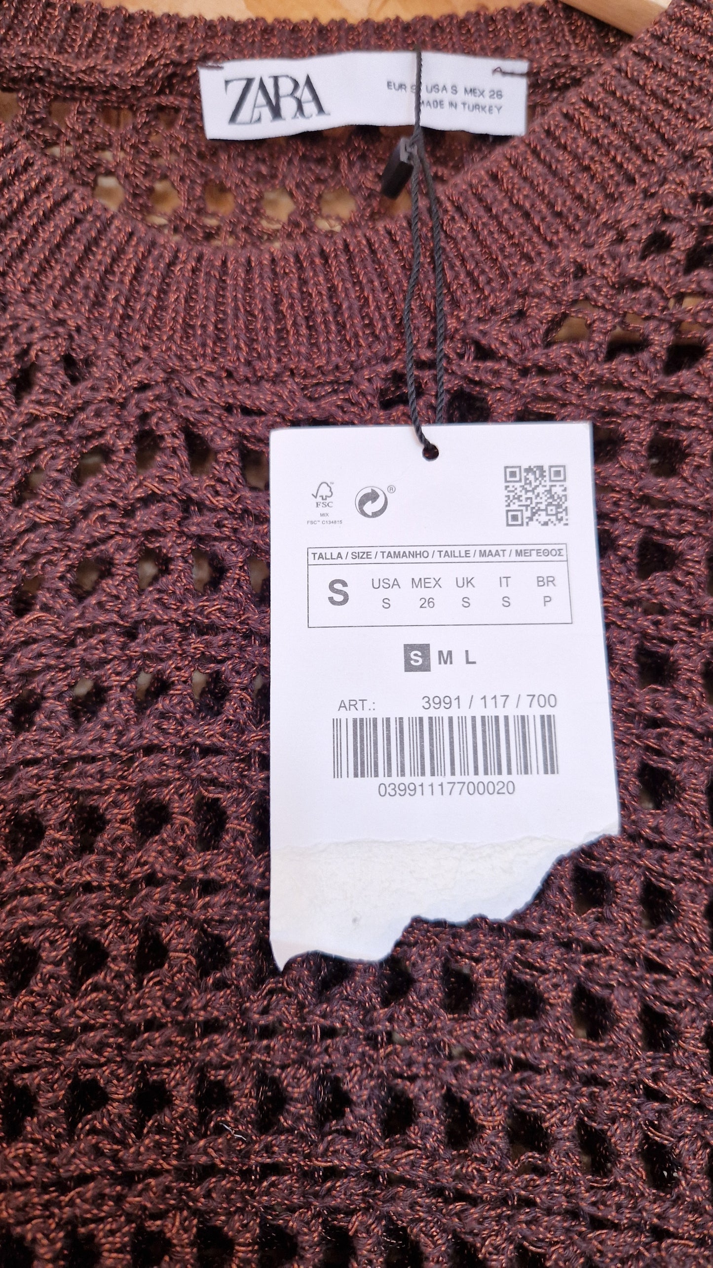 Brand New Zara Short Batwing Sleeve Open Knit Jumper Size Small