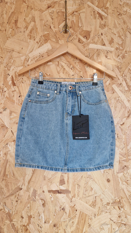 Brand New Liquor n Poker Bleached Denim Mini Skirt Size 6
