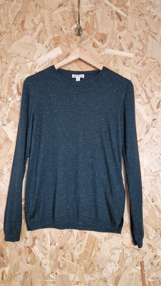 Preloved Whistles Fine Knit Crew Neck Jumper with Pointelle & Side Splits Size 12