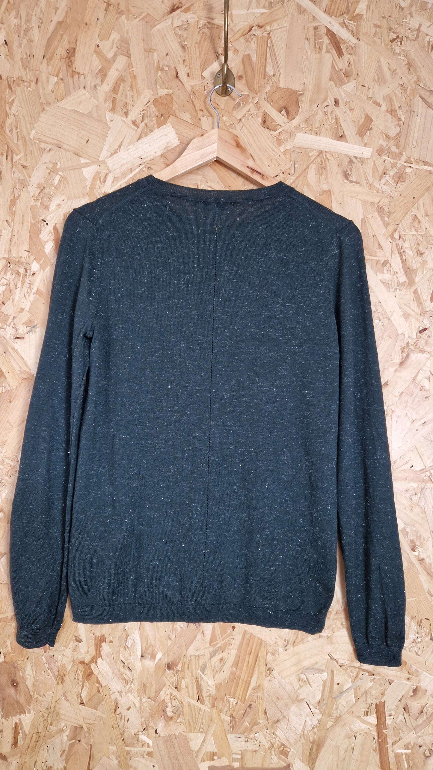 Preloved Whistles Fine Knit Crew Neck Jumper with Pointelle & Side Splits Size 12