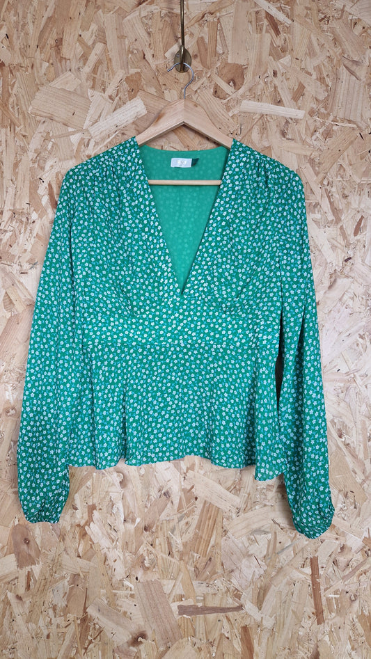 Preloved Rixo Silk Mix Floral Blouse with Peplum Hem Size Medium