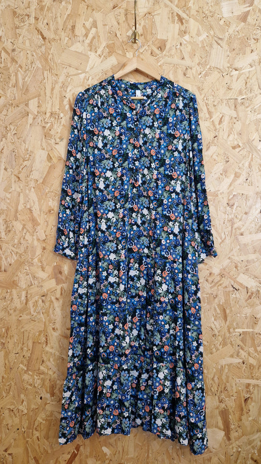 Preloved AND/ OR Collarless Printed Dress with Hem Frill Size 10