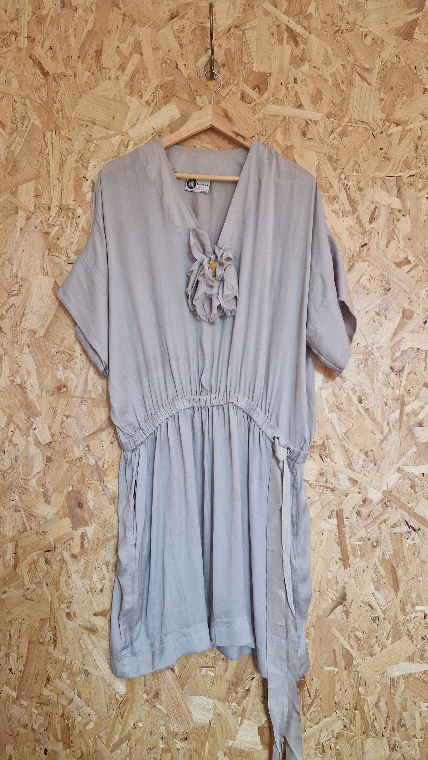 Preloved Lanvin Short Sleeve Dress with Elasticated Dropped Waist & Tie EU Size 38 UK Size 12