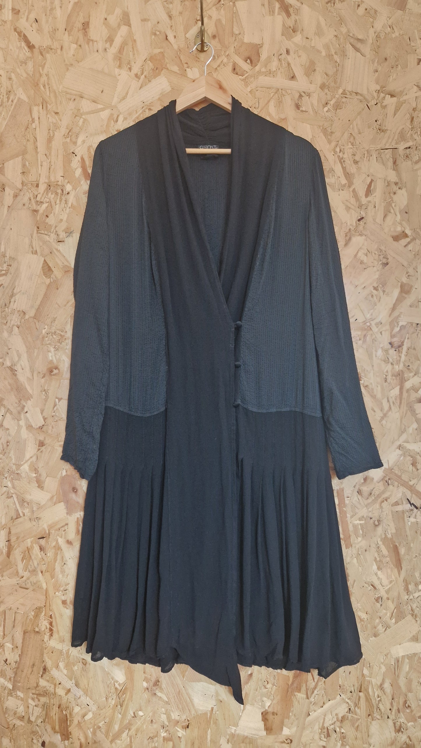 Preloved Ghost Mixed Fabric Button Front Dress with Pleated Skirt Size 12
