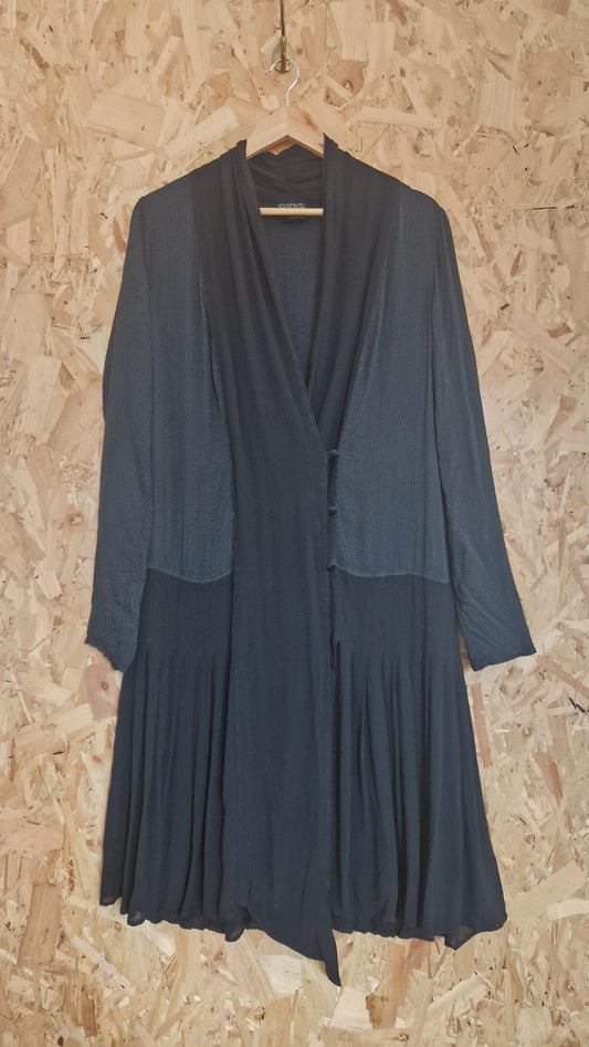 Preloved Ghost Mixed Fabric Button Front Dress with Pleated Skirt Size 12
