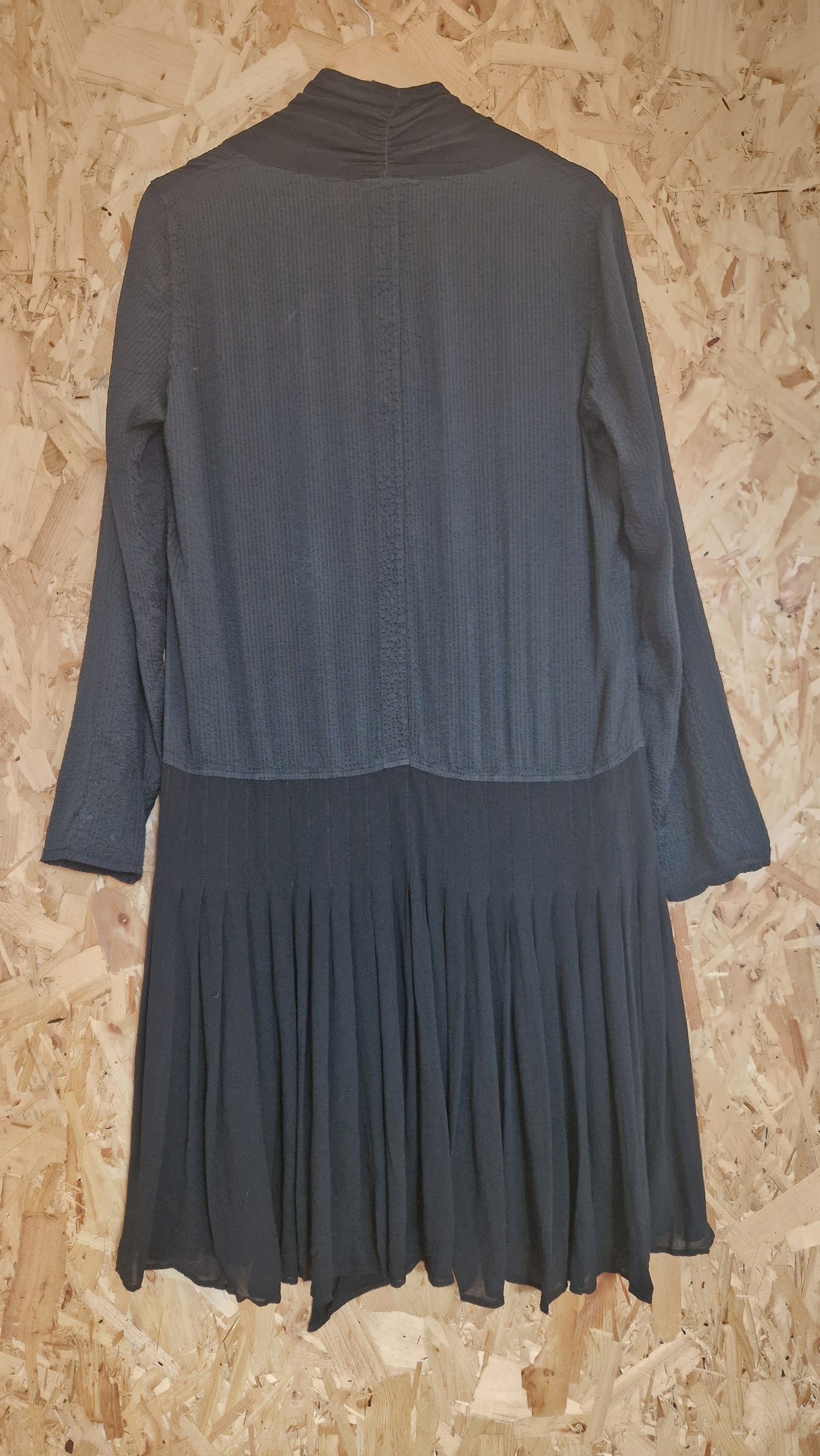 Preloved Ghost Mixed Fabric Button Front Dress with Pleated Skirt Size 12