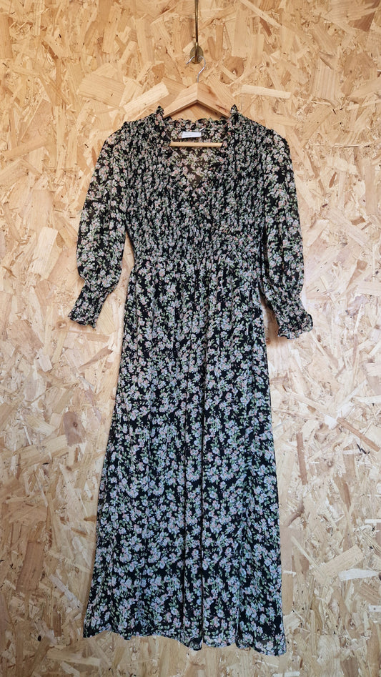 Preloved ASOS  DESIGN Long Sleeve Floral Printed Dress with Shirred Front & Cuff Detail Size 8