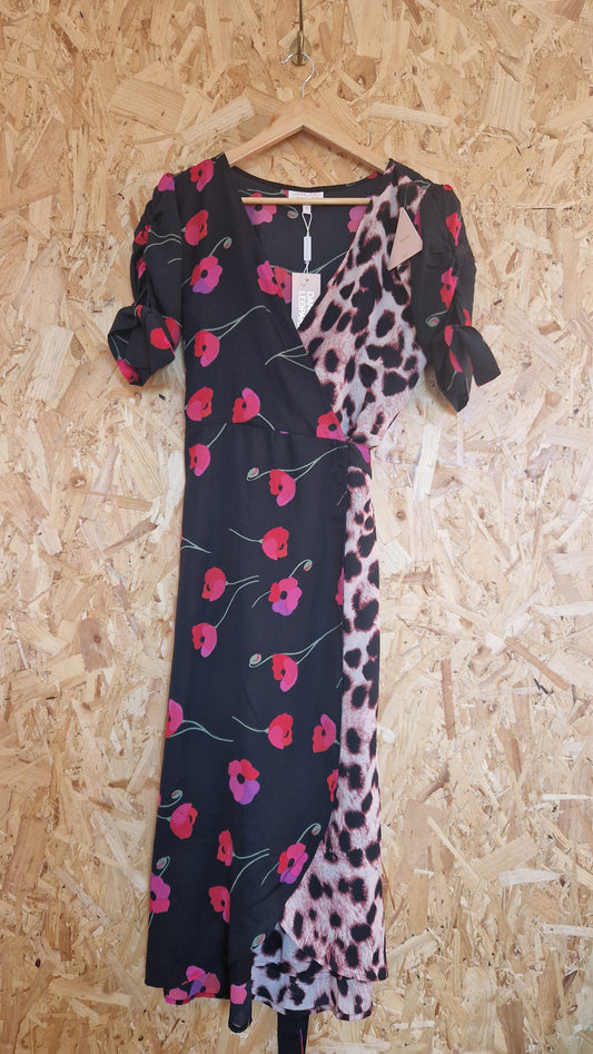 Brand New Dancing Leopard Mixed Print Short Sleeve Wrap Dress Size 10