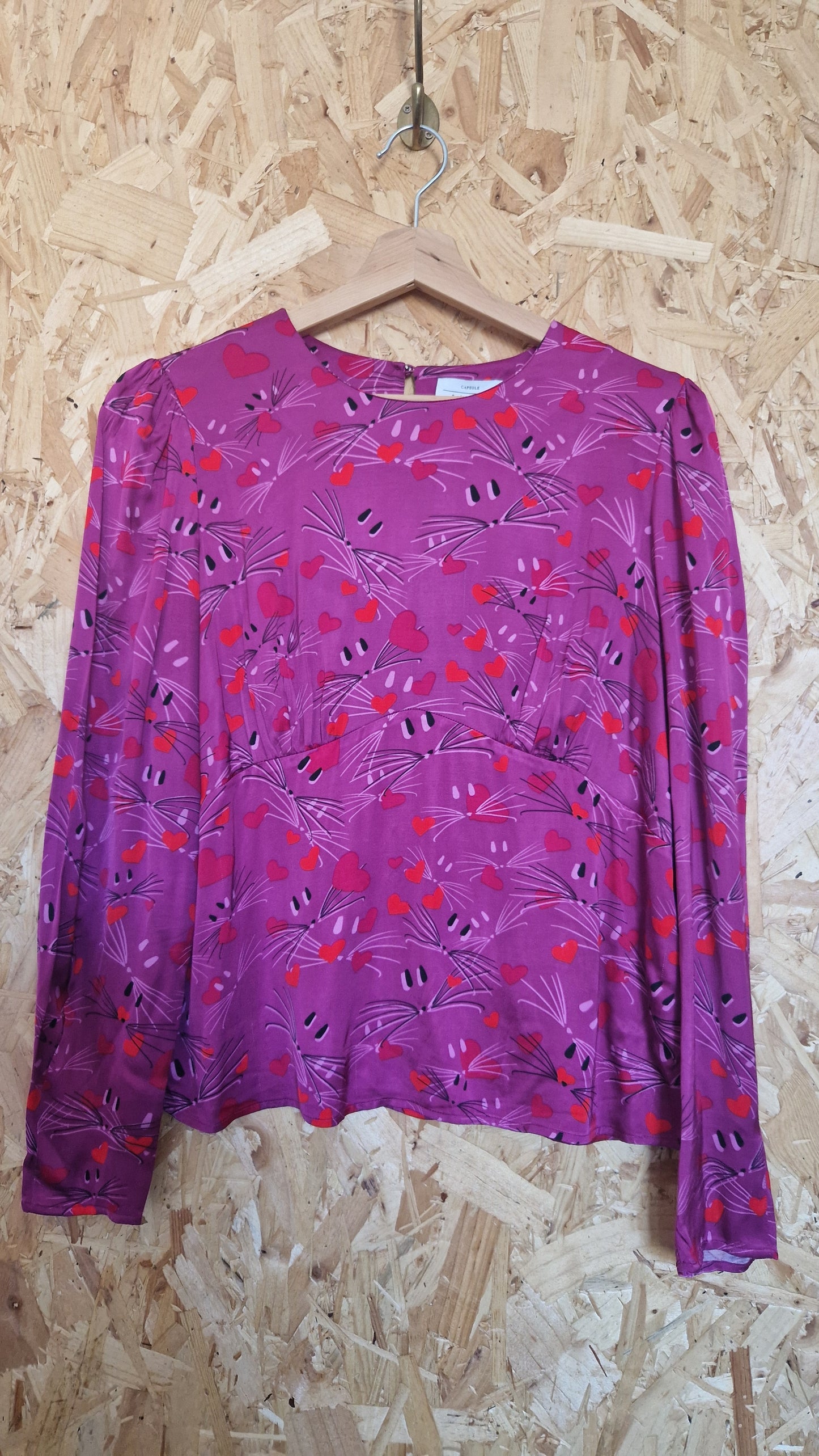 Preloved & Other Stories Long Sleeve Printed Satin Peplum Top Size EU 40 UK 12