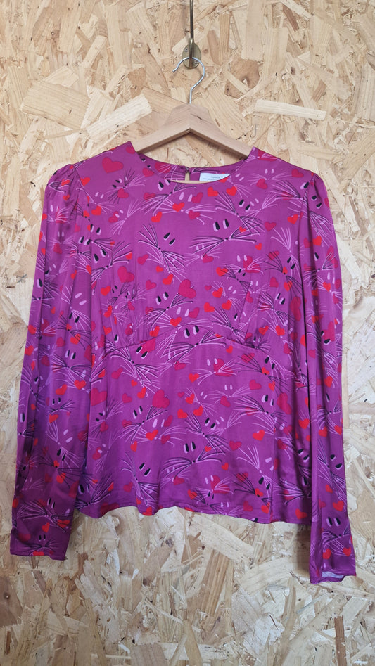 Preloved & Other Stories Long Sleeve Printed Satin Peplum Top Size EU 40 UK 12