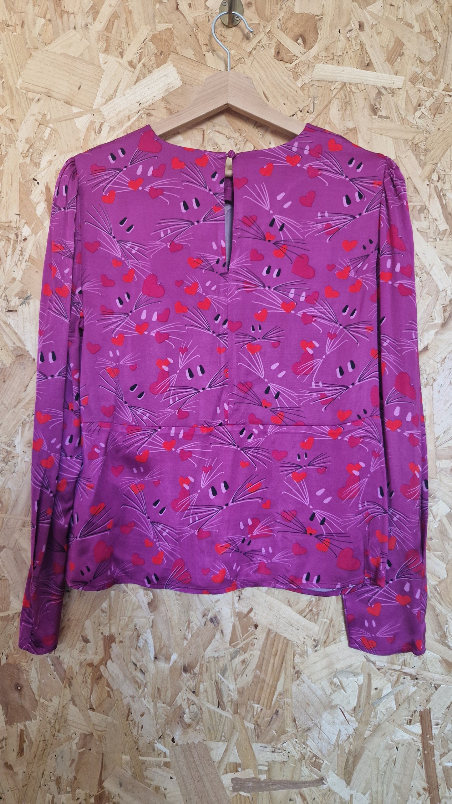 Preloved & Other Stories Long Sleeve Printed Satin Peplum Top Size EU 40 UK 12