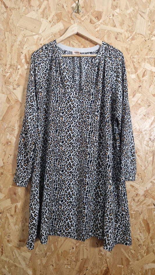 Preloved Custommade Long Sleeve Open Neck Raglan Sleeve Printed Dress Size UK 8/ 10 EU 36