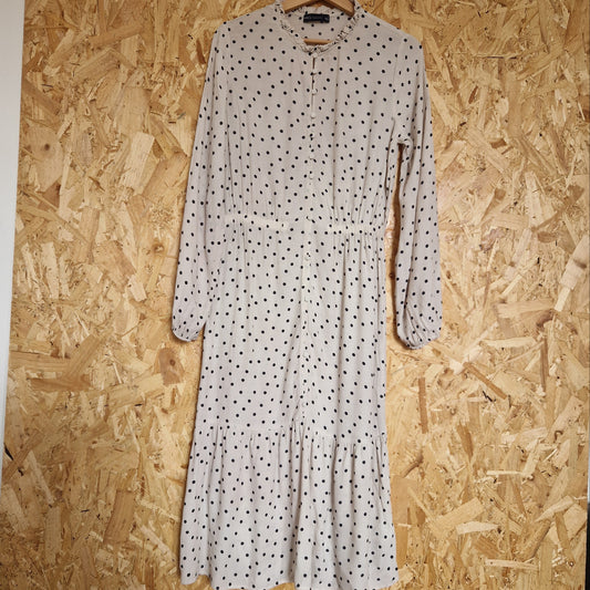 Preloved M&S Long Sleeve Polka Dot Printed Dress with High Neck Size 10