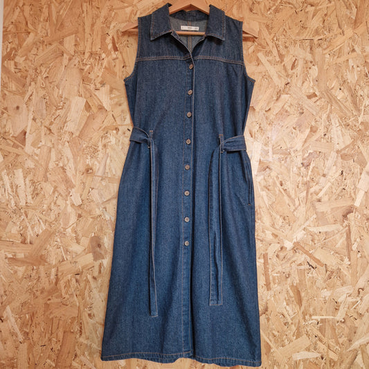 Preloved Mango Sleeveless Denim Button Through Belted Dress Size Small