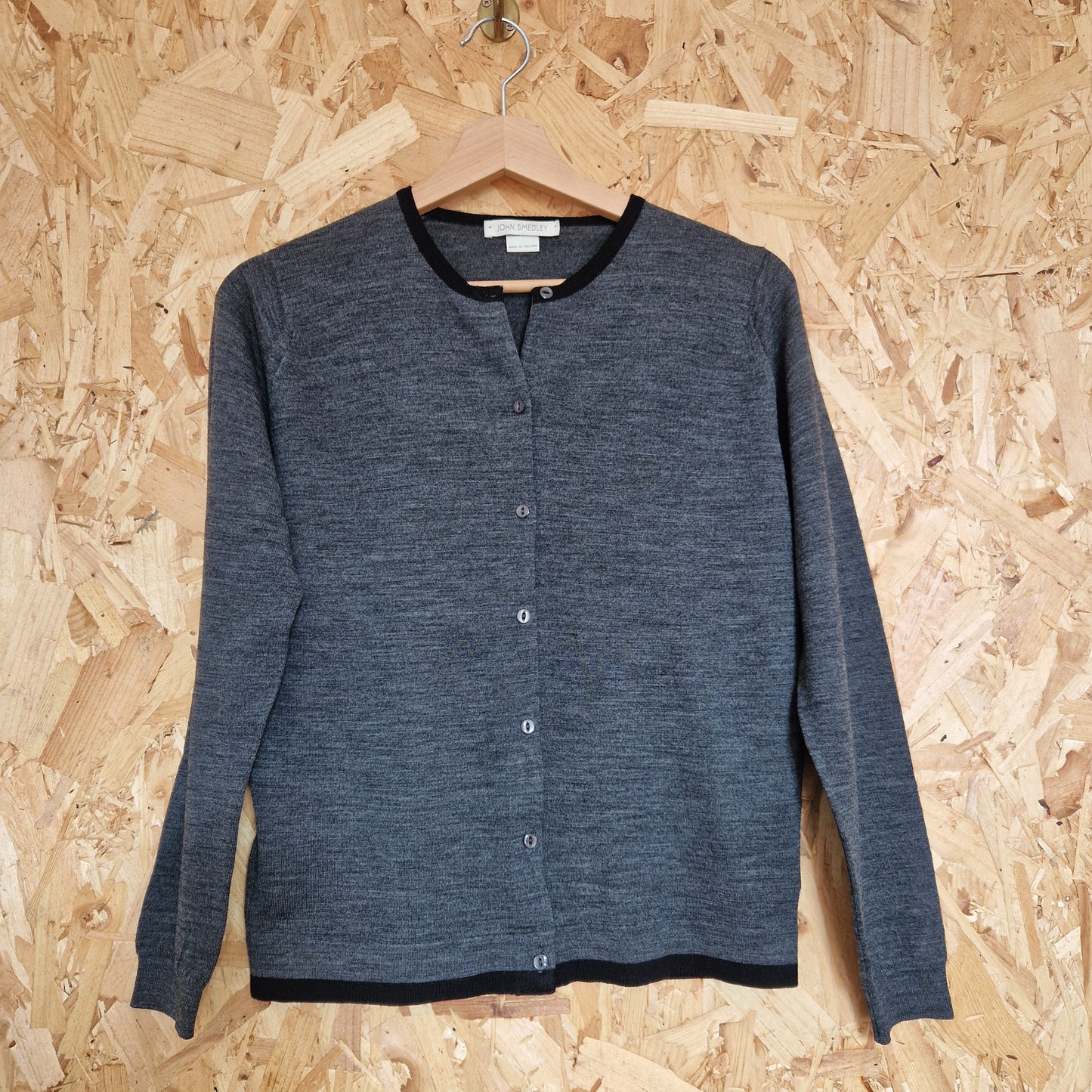 Preloved John Smedley Contrast Trim Extra Fine Merino Wool Cardigan Size Medium