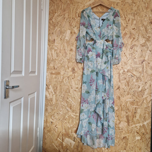 Brand New Lipsy V-Neck Chiffon Printed Dress with Cut Out Detail Size 12