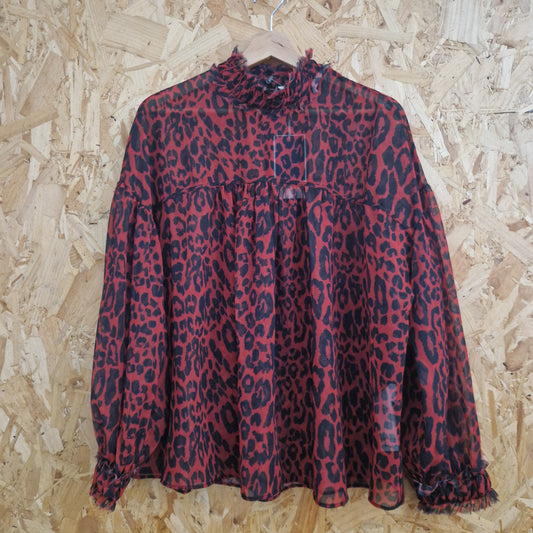 Brand New Zara Leopard Print Chiffon Top XL