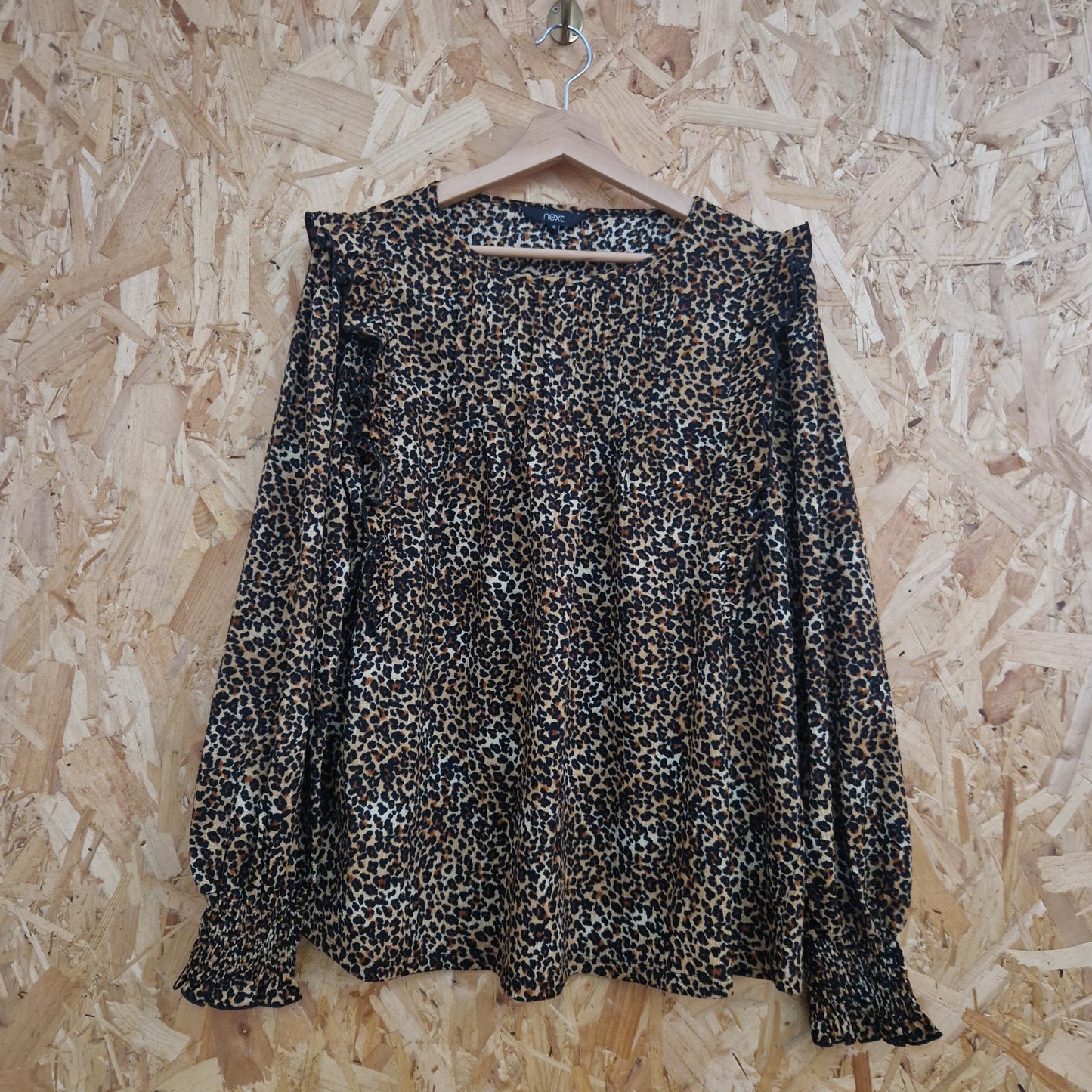 Brand New Next Long Sleeve Leopard Print Top with Frills Size 16