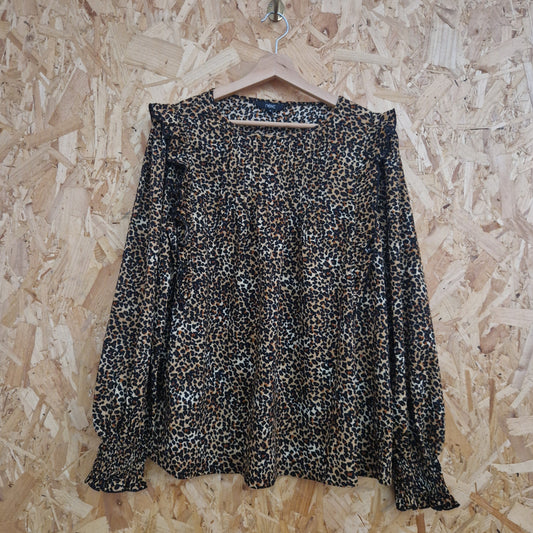 Brand New Next Long Sleeve Leopard Print Top with Frills Size 16