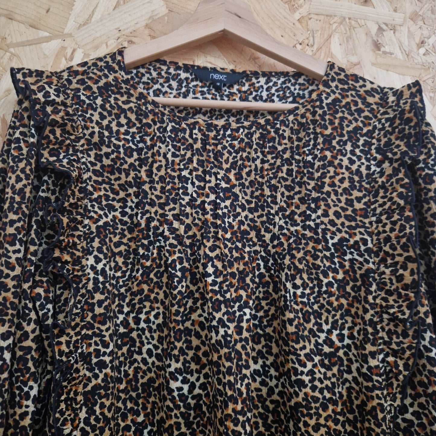 Brand New Next Long Sleeve Leopard Print Top with Frills Size 16