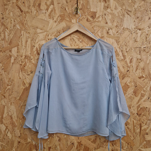 Preloved Topshop Chiffon Top with 'Lacing' Sleeve Detail Size 12