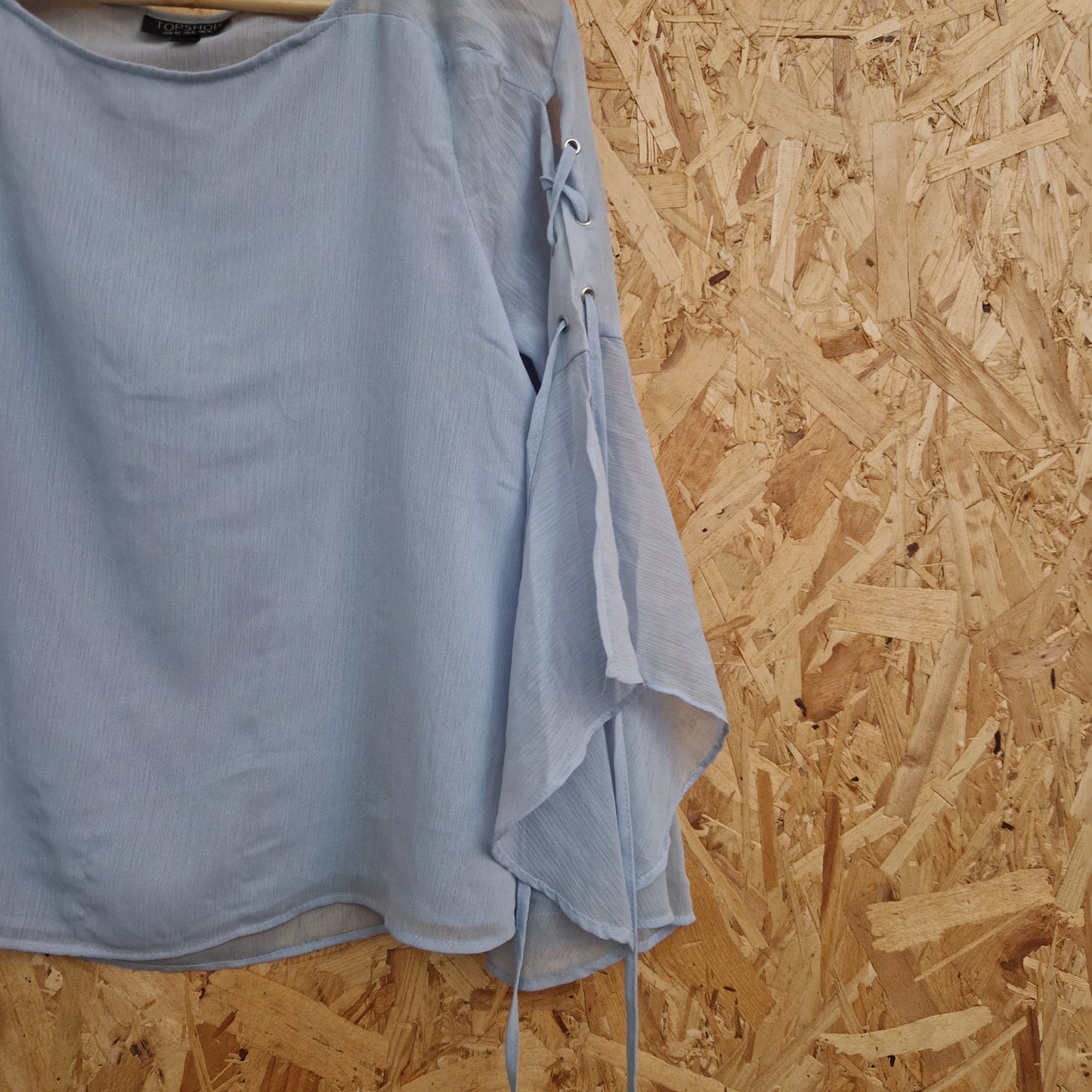 Preloved Topshop Chiffon Top with 'Lacing' Sleeve Detail Size 12