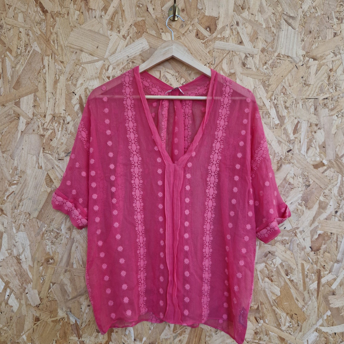 Preloved Zoa New York Embroidered  Chiffon Short Sleeve Blouse Size XSmall